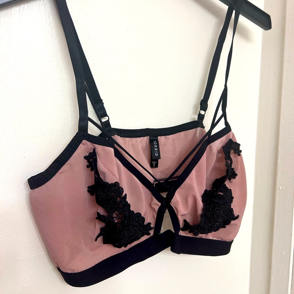 2X pink & black mesh bralette